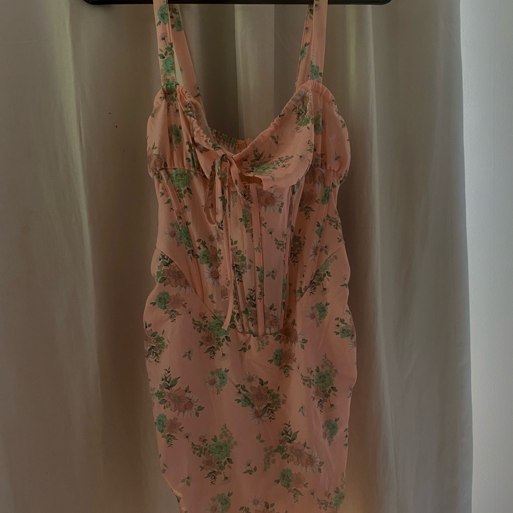 PrettyLittleThing Peach and Green Floral Dress